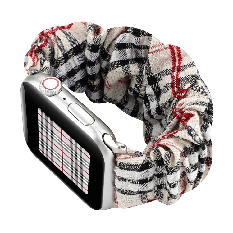 Lisslune | For Apple Watch Ultra 49mm&Watch Ultra 2 49mm / Series 9&8&7 45mm / SE 3&SE 2&6&SE&5&4 44mm / 3&2&1 42mm Fabric + Stainless Steel Hoop Watch Band (White Grid)