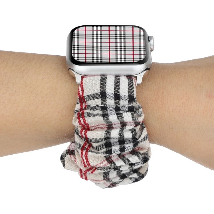 Lisslune | For Apple Watch Ultra 49mm&Watch Ultra 2 49mm / Series 9&8&7 45mm / SE 3&SE 2&6&SE&5&4 44mm / 3&2&1 42mm Fabric + Stainless Steel Hoop Watch Band (White Grid)