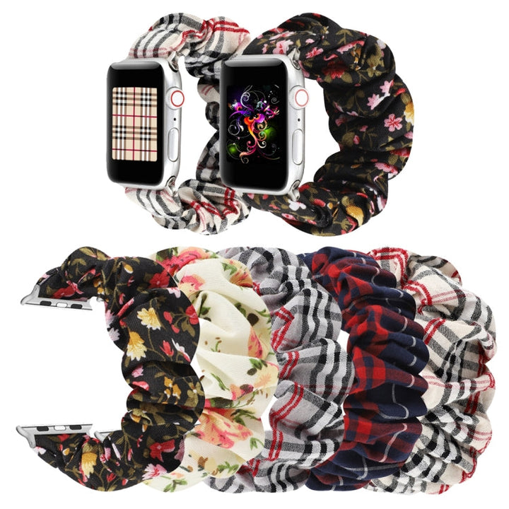 Lisslune | For Apple Watch Ultra 49mm&Watch Ultra 2 49mm / Series 9&8&7 45mm / SE 3&SE 2&6&SE&5&4 44mm / 3&2&1 42mm Fabric + Stainless Steel Hoop Watch Band (White Grid)