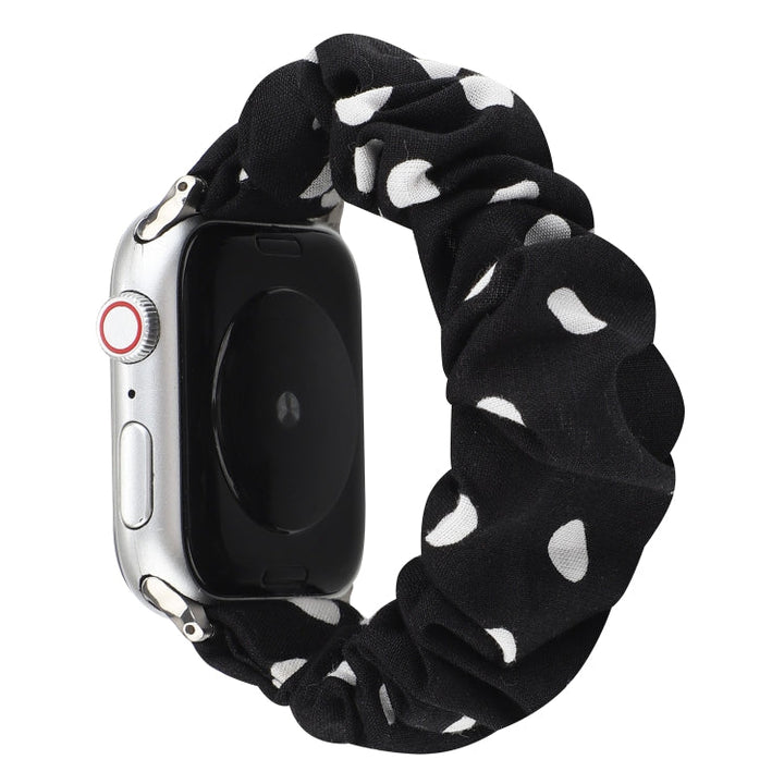 Lisslune | For Apple Watch Series 9&8&7 41mm / SE 3&SE 2&6&SE&5&4 40mm / 3&2&1 38mm Fabric + Stainless Steel Hair Ring Bracelet (Black Spot)