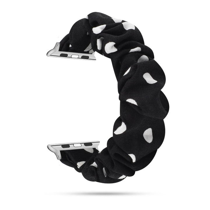 Lisslune | For Apple Watch Series 9&8&7 41mm / SE 3&SE 2&6&SE&5&4 40mm / 3&2&1 38mm Fabric + Stainless Steel Hair Ring Bracelet (Black Spot)