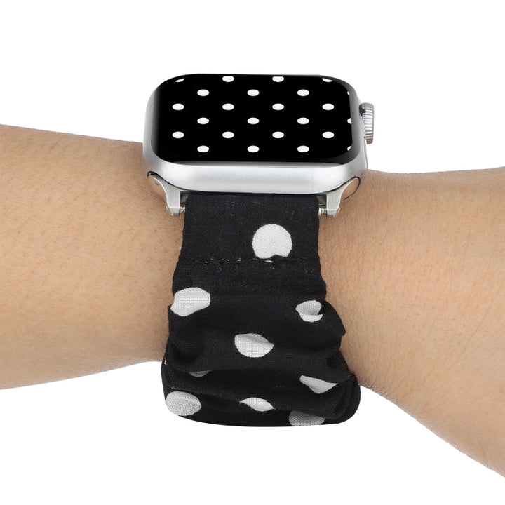Lisslune | For Apple Watch Series 9&8&7 41mm / SE 3&SE 2&6&SE&5&4 40mm / 3&2&1 38mm Fabric + Stainless Steel Hair Ring Bracelet (Black Spot)