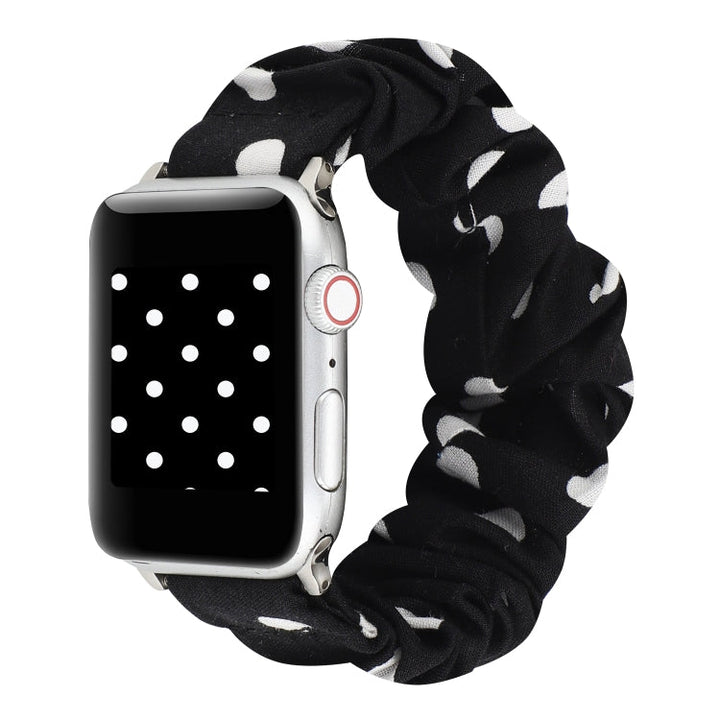 Lisslune | For Apple Watch Series 9&8&7 41mm / SE 3&SE 2&6&SE&5&4 40mm / 3&2&1 38mm Fabric + Stainless Steel Hair Ring Bracelet (Black Spot)