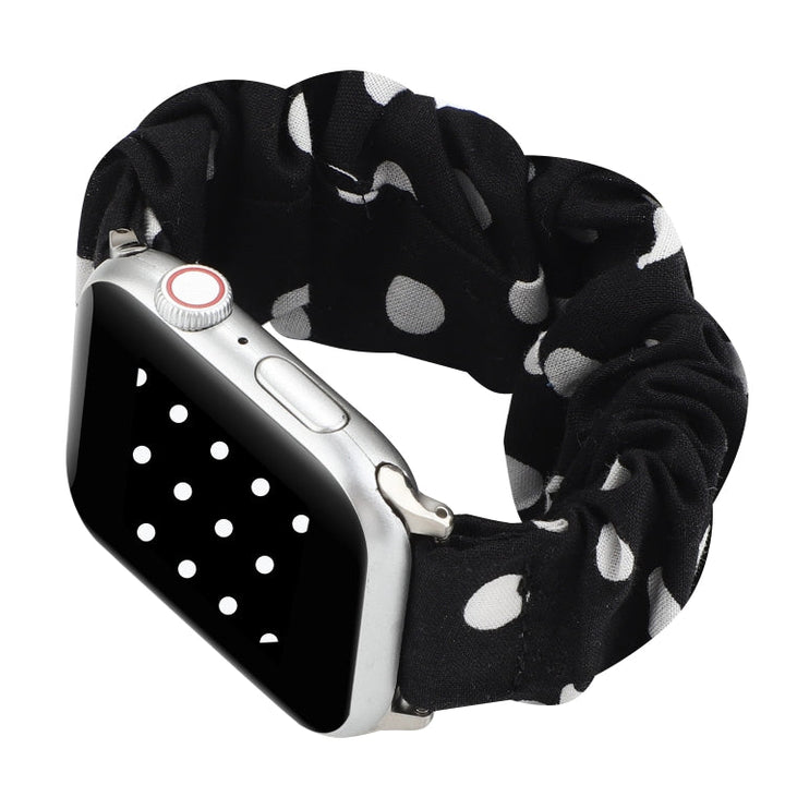 Lisslune | For Apple Watch Series 9&8&7 41mm / SE 3&SE 2&6&SE&5&4 40mm / 3&2&1 38mm Fabric + Stainless Steel Hair Ring Bracelet (Black Spot)
