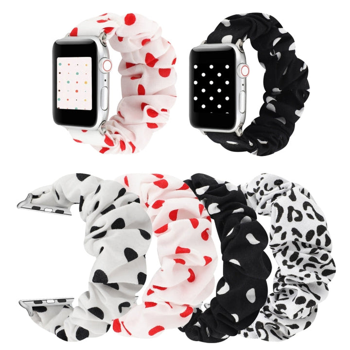 Lisslune | For Apple Watch Series 9&8&7 41mm / SE 3&SE 2&6&SE&5&4 40mm / 3&2&1 38mm Fabric + Stainless Steel Hair Ring Bracelet (Black Spot)