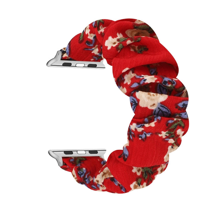 Lisslune | For Apple Watch Series 9&8&7 41mm / SE 3&SE 2&6&SE&5&4 40mm / 3&2&1 38mm Fabric + Stainless Steel Wire Watch Band (Large Red Flower)