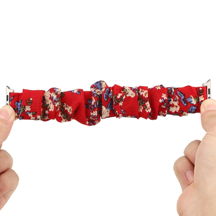 Lisslune | For Apple Watch Series 9&8&7 41mm / SE 3&SE 2&6&SE&5&4 40mm / 3&2&1 38mm Fabric + Stainless Steel Wire Watch Band (Large Red Flower)