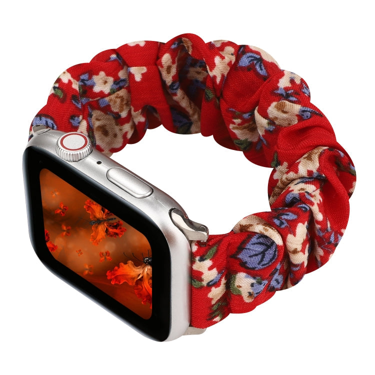 Lisslune | For Apple Watch Series 9&8&7 41mm / SE 3&SE 2&6&SE&5&4 40mm / 3&2&1 38mm Fabric + Stainless Steel Wire Watch Band (Large Red Flower)