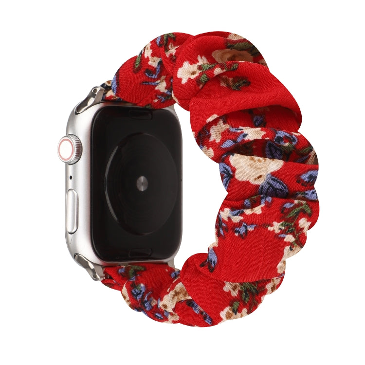 Lisslune | For Apple Watch Series 9&8&7 41mm / SE 3&SE 2&6&SE&5&4 40mm / 3&2&1 38mm Fabric + Stainless Steel Wire Watch Band (Large Red Flower)