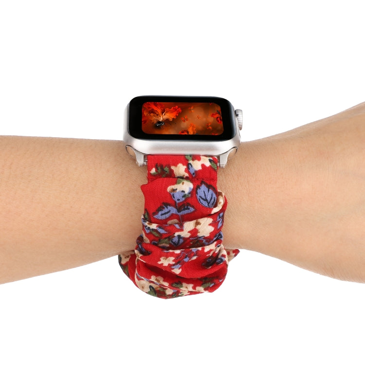 Lisslune | For Apple Watch Series 9&8&7 41mm / SE 3&SE 2&6&SE&5&4 40mm / 3&2&1 38mm Fabric + Stainless Steel Wire Watch Band (Large Red Flower)