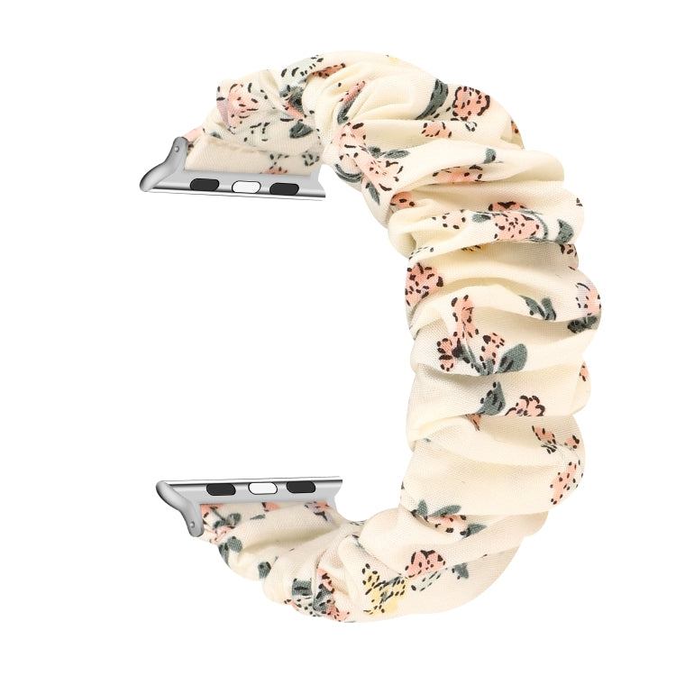 Lisslune | For Apple Watch Series 9&8&7 41mm / SE 3&SE 2&6&SE&5&4 40mm / 3&2&1 38mm Fabric + Stainless Steel Hoop Watch Band (Flowers 2)
