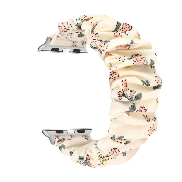 Lisslune | For Apple Watch Series 9&8&7 41mm / SE 3&SE 2&6&SE&5&4 40mm / 3&2&1 38mm Fabric + Stainless Steel Hoop Watch Band (Flowers 2)