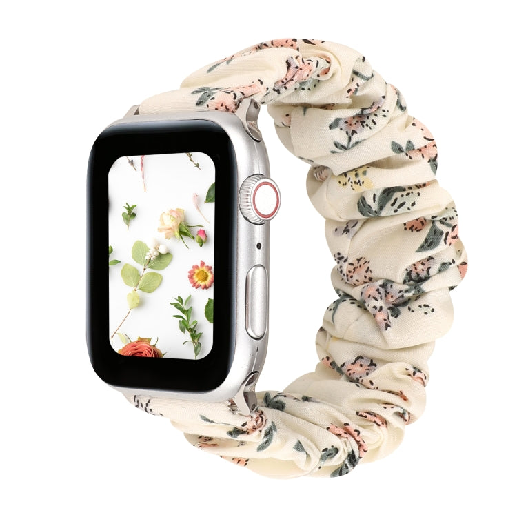 Lisslune | For Apple Watch Series 9&8&7 41mm / SE 3&SE 2&6&SE&5&4 40mm / 3&2&1 38mm Fabric + Stainless Steel Hoop Watch Band (Flowers 2)