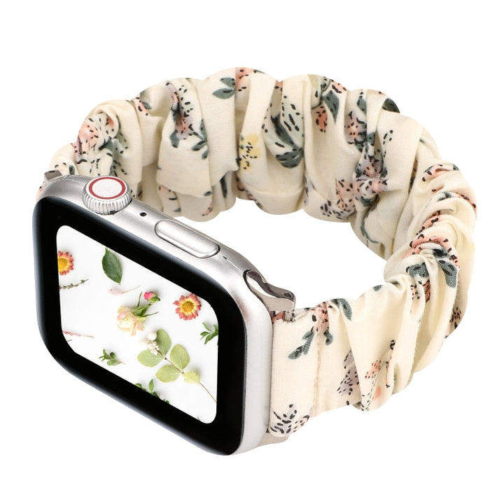 Lisslune | For Apple Watch Series 9&8&7 41mm / SE 3&SE 2&6&SE&5&4 40mm / 3&2&1 38mm Fabric + Stainless Steel Hoop Watch Band (Flowers 2)