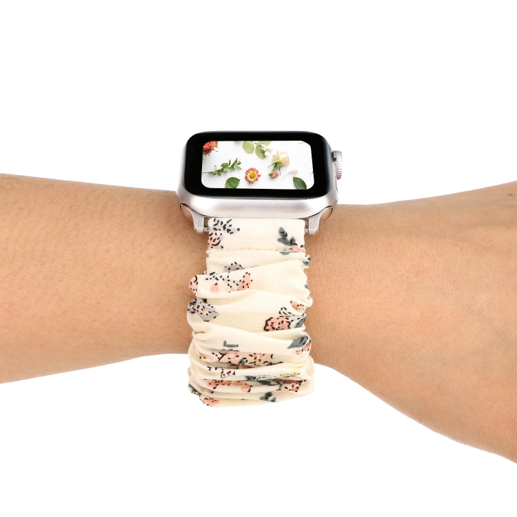 Lisslune | For Apple Watch Series 9&8&7 41mm / SE 3&SE 2&6&SE&5&4 40mm / 3&2&1 38mm Fabric + Stainless Steel Hoop Watch Band (Flowers 2)