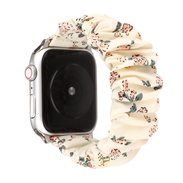 Lisslune | For Apple Watch Series 9&8&7 41mm / SE 3&SE 2&6&SE&5&4 40mm / 3&2&1 38mm Fabric + Stainless Steel Hoop Watch Band (Flowers 2)
