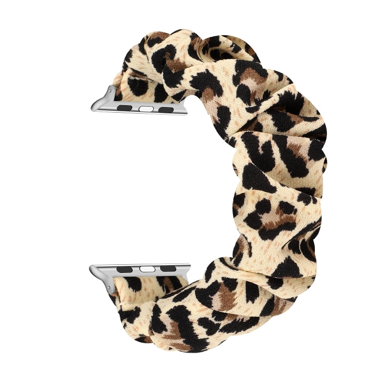 Lisslune | For Apple Watch Ultra 49mm & Watch Ultra 2 49mm / Series 9 & 8 & 7 45mm / SE 3 & SE 2 & 6 & SE & 5 & 4 44mm / 3 & 2 & 1 42mm Fabric + Stainless Steel Hair Ring Watch Band (Leopard Pattern)