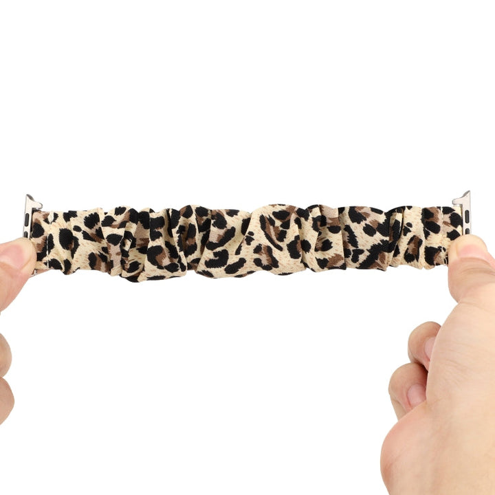 Lisslune | For Apple Watch Ultra 49mm & Watch Ultra 2 49mm / Series 9 & 8 & 7 45mm / SE 3 & SE 2 & 6 & SE & 5 & 4 44mm / 3 & 2 & 1 42mm Fabric + Stainless Steel Hair Ring Watch Band (Leopard Pattern)