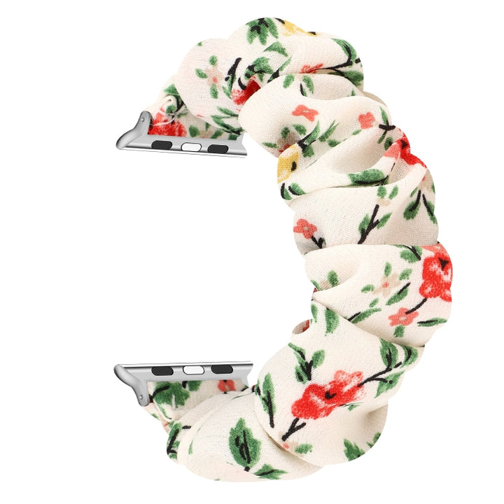 Lisslune | For Apple Watch Ultra 49mm & Watch Ultra 2 49mm / Series 9 & 8 & 7 45mm / SE 3 & SE 2 & 6 & SE & 5 & 4 44mm / 3 & 2 & 1 42mm Fabric + Stainless Steel Hoop Watch Band (Red Flowers)