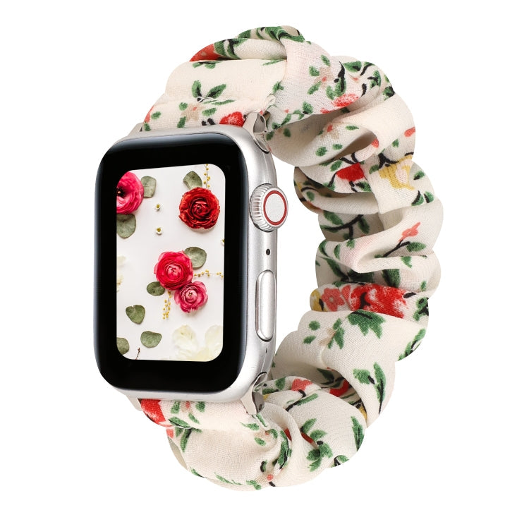 Lisslune | For Apple Watch Ultra 49mm & Watch Ultra 2 49mm / Series 9 & 8 & 7 45mm / SE 3 & SE 2 & 6 & SE & 5 & 4 44mm / 3 & 2 & 1 42mm Fabric + Stainless Steel Hoop Watch Band (Red Flowers)