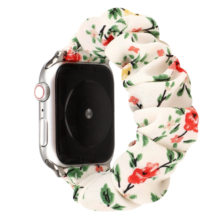 Lisslune | For Apple Watch Ultra 49mm & Watch Ultra 2 49mm / Series 9 & 8 & 7 45mm / SE 3 & SE 2 & 6 & SE & 5 & 4 44mm / 3 & 2 & 1 42mm Fabric + Stainless Steel Hoop Watch Band (Red Flowers)