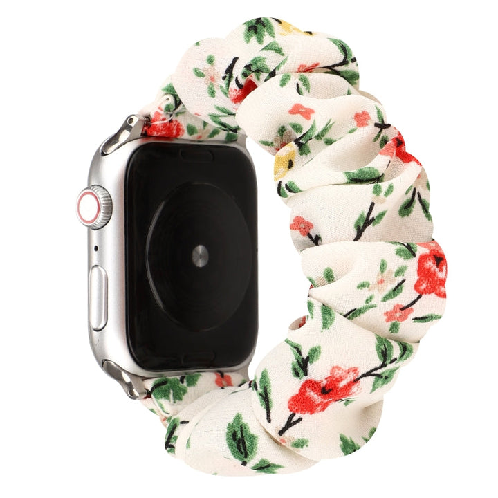 Lisslune | For Apple Watch Ultra 49mm & Watch Ultra 2 49mm / Series 9 & 8 & 7 45mm / SE 3 & SE 2 & 6 & SE & 5 & 4 44mm / 3 & 2 & 1 42mm Fabric + Stainless Steel Hoop Watch Band (Red Flowers)