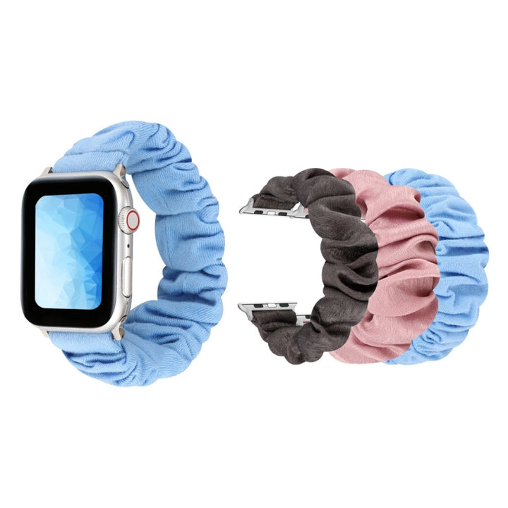 Lisslune | For Apple Watch Series 9&8&7 41mm / SE 3&SE 2&6&SE&5&4 40mm / 3&2&1 38mm Fabric + Stainless Steel Hair Ring Watch Band (Blue)