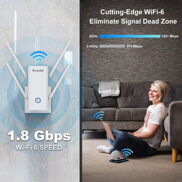 Lisslune | Wavlink AERIAL D4X AX1800Mbps Dual-Band WiFi Signal Booster WiFi6 Extender (UK Plug)