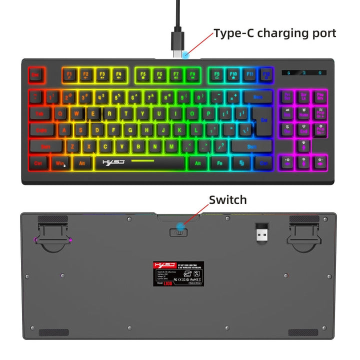 Lisslune | HXSJ L100 87 Keys RGB Backlit Film 2.4G Wireless Keyboard (Black)