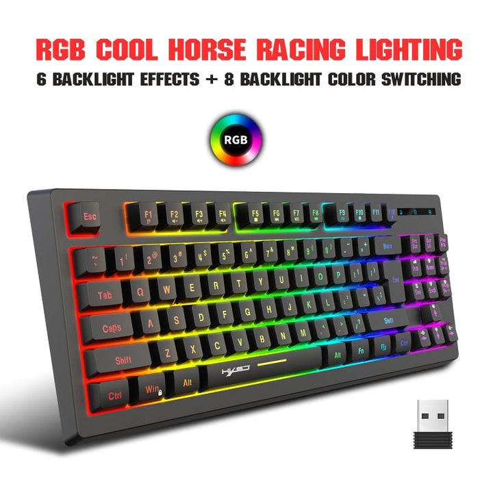 Lisslune | HXSJ L100 87 Keys RGB Backlit Film 2.4G Wireless Keyboard (Black)