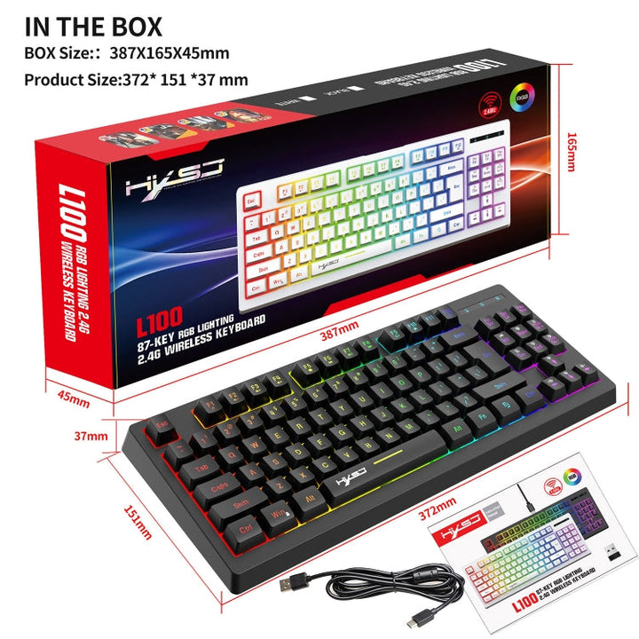 Lisslune | HXSJ L100 87 Keys RGB Backlit Film 2.4G Wireless Keyboard (Black)