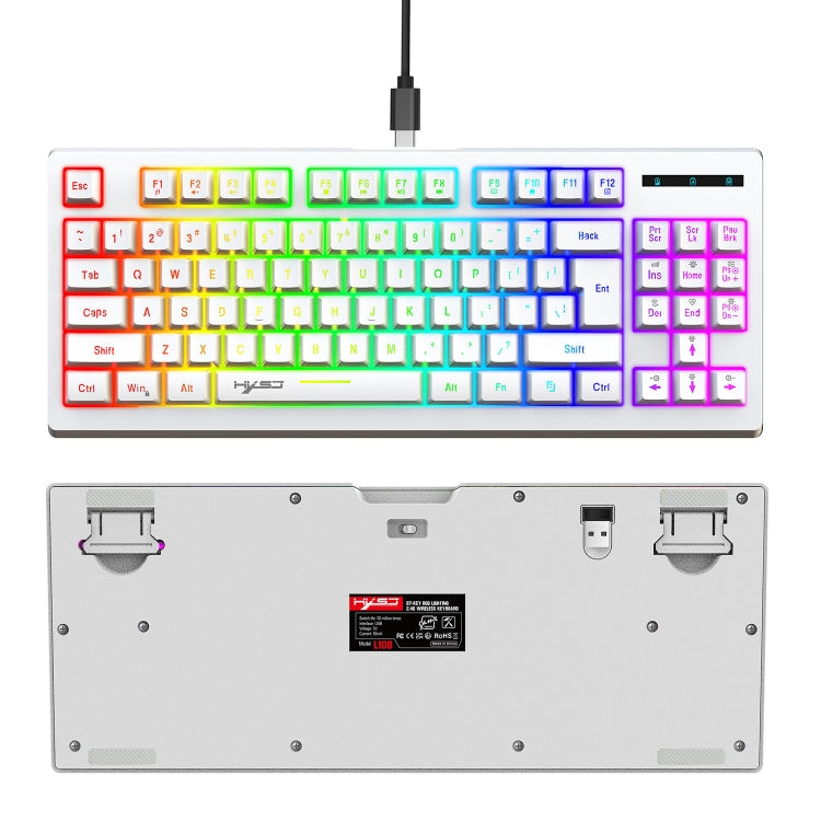 Lisslune | HXSJ L100 87 Keys RGB Backlit Film 2.4G Wireless Keyboard (White)