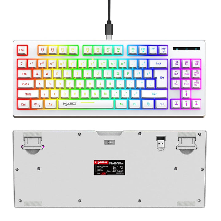 Lisslune | HXSJ L100 87 Keys RGB Backlit Film 2.4G Wireless Keyboard (White)