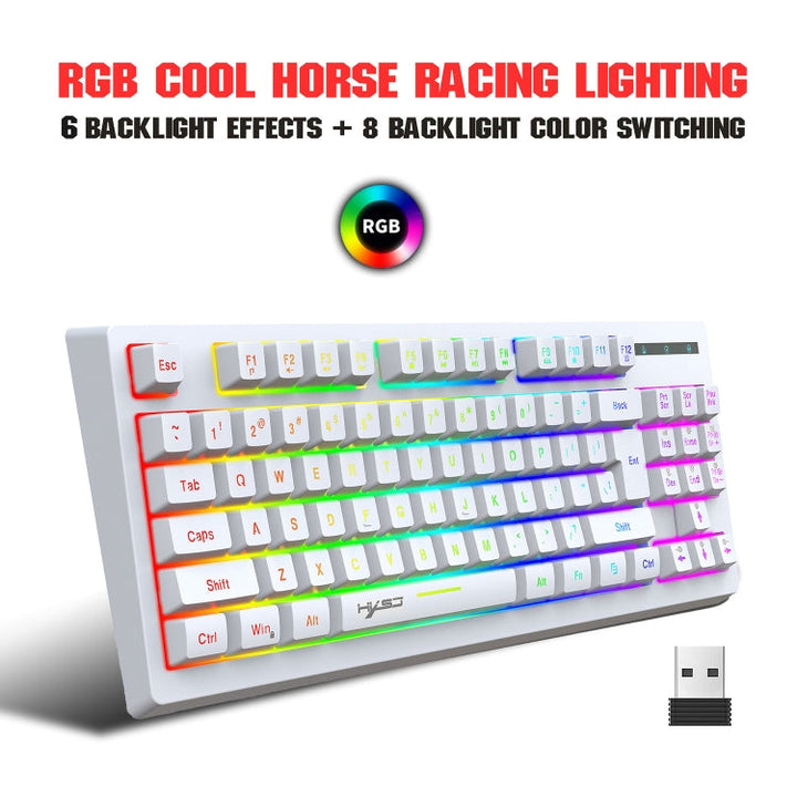 Lisslune | HXSJ L100 87 Keys RGB Backlit Film 2.4G Wireless Keyboard (White)