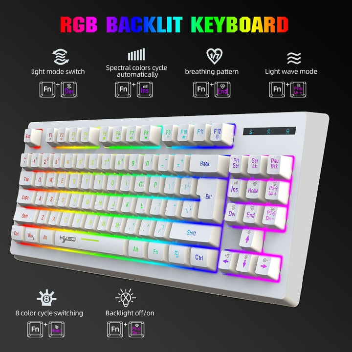 Lisslune | HXSJ L100 87 Keys RGB Backlit Film 2.4G Wireless Keyboard (White)