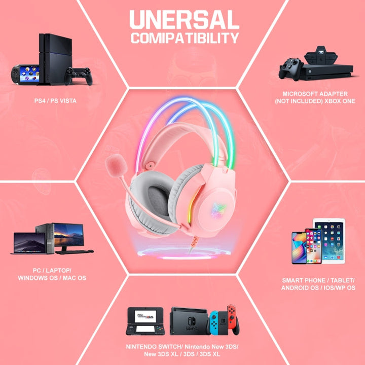 Lisslune | X26 USB+3.5mm RGB Cable Gaming Headset (Pink)