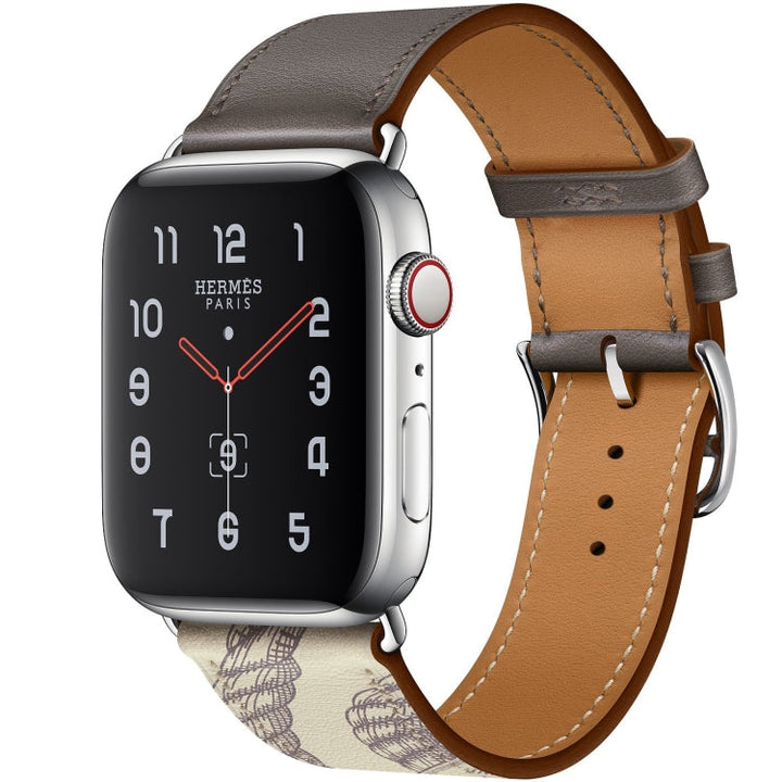 Lisslune | For Apple Watch Series 9&8&7 41 mm / SE 3&SE 2&6&SE&5&4 40 mm / 3&2&1 38 mm Silk Pattern Leather Watch Band (Gray)