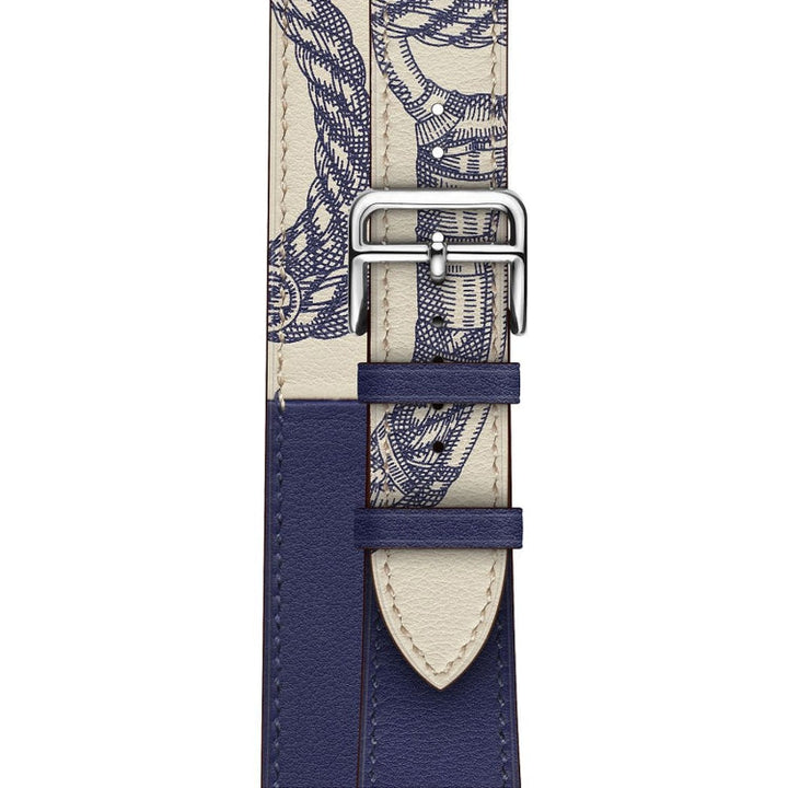 Lisslune | For Apple Watch Ultra 49mm & Watch Ultra 2 49mm / Series 9 & 8 & 7 45mm / SE 3 & SE 2 & 6 & SE & 5 & 4 44mm / 3 & 2 & 1 42mm Screen printed pattern leather watch band (Blue)