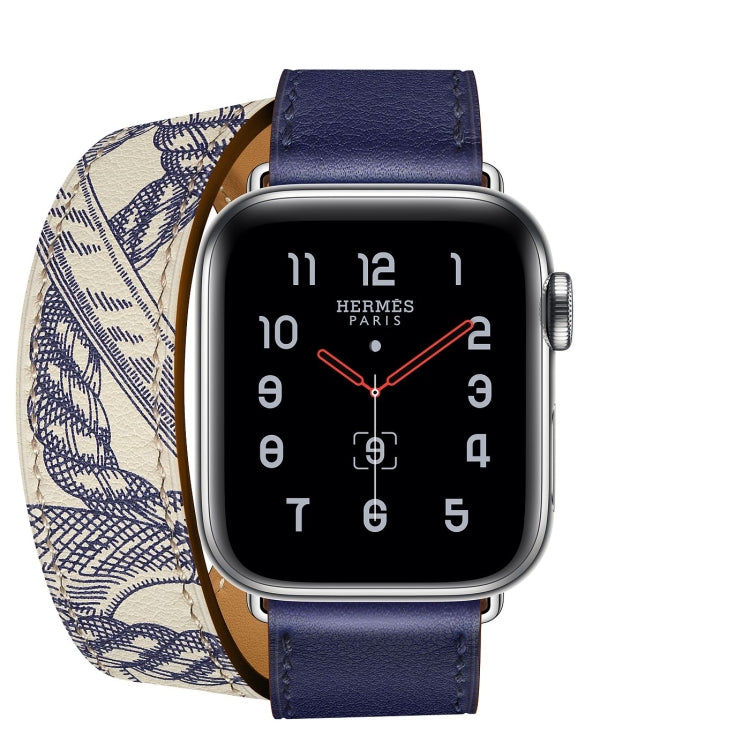 Lisslune | For Apple Watch Ultra 49mm & Watch Ultra 2 49mm / Series 9 & 8 & 7 45mm / SE 3 & SE 2 & 6 & SE & 5 & 4 44mm / 3 & 2 & 1 42mm Screen printed pattern leather watch band (Blue)