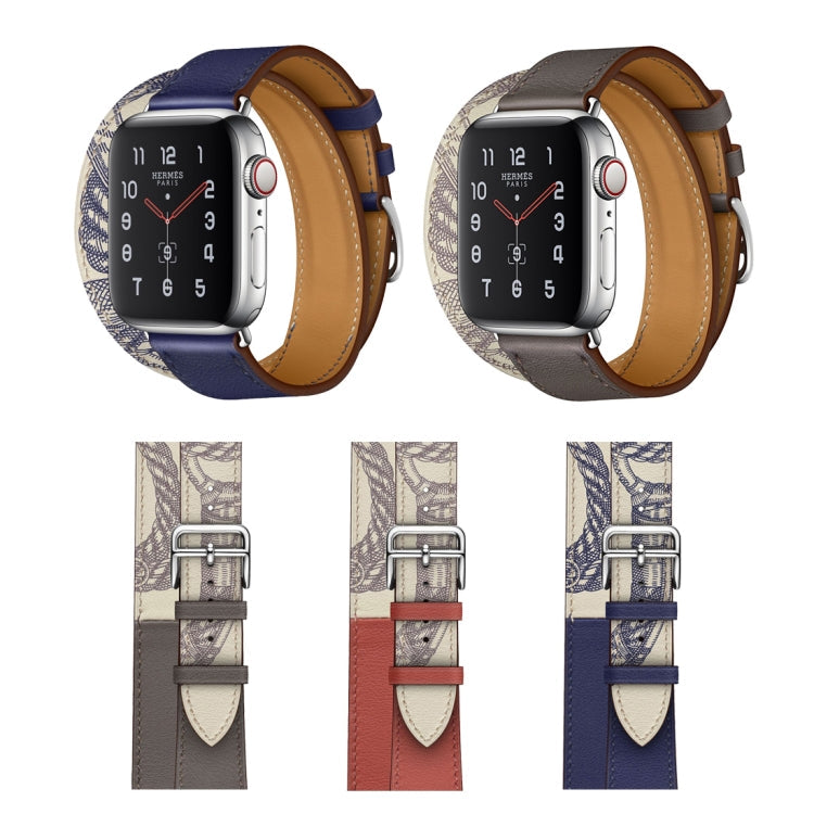 Lisslune | For Apple Watch Ultra 49mm & Watch Ultra 2 49mm / Series 9 & 8 & 7 45mm / SE 3 & SE 2 & 6 & SE & 5 & 4 44mm / 3 & 2 & 1 42mm Screen printed pattern leather watch band (Blue)