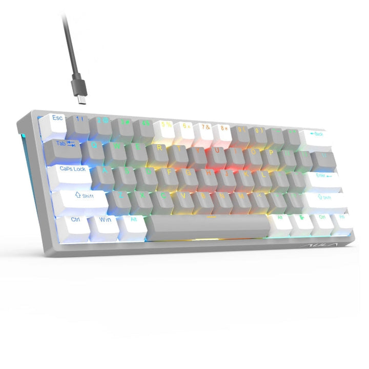 Lisslune | AULA F3261 Type-C Wired Hot Swappable 61 Keys RGB Mechanical Keyboard (White Gray Green Shaft)