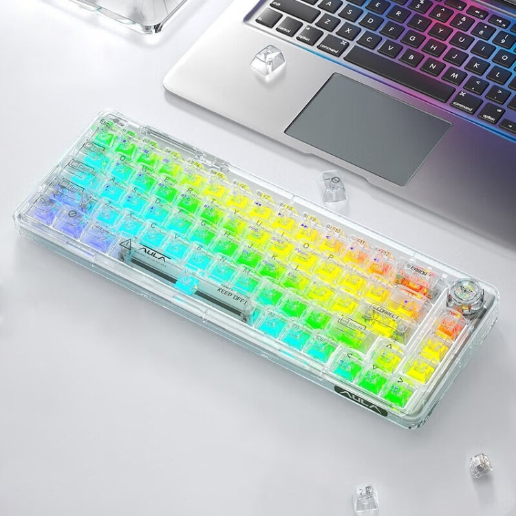 Lisslune | AULA F68 Transparent Custom Wired/Wireless/Bluetooth Three Model RGB Plugable Mechanical Keyboard (White Transparent)