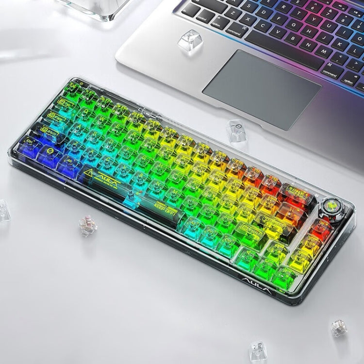 Lisslune | AULA F68 Transparent Customized Wired/Wireless/Bluetooth Three Model RGB Plug-and-Play Mechanical Keyboard (Black Transparent)