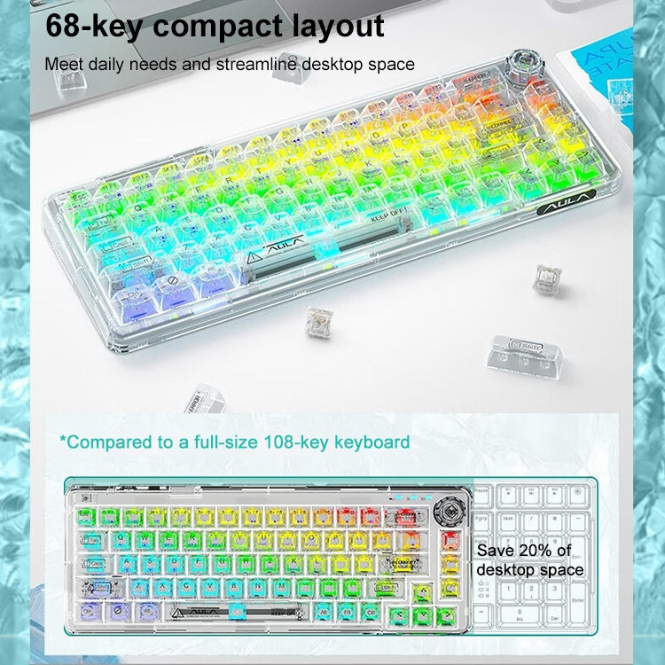 Lisslune | AULA F68 Transparent Custom Wired/Wireless/Bluetooth Three Model RGB Plugable Mechanical Keyboard (White Transparent)