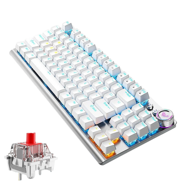 Lisslune | AULA F3001 Backlit 87 Keys Wired/Wireless/Bluetooth Three Models Mechanical Gaming Keyboard (Silver White Red Switch)
