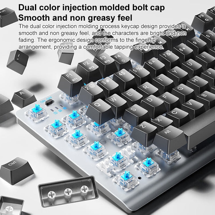 Lisslune | AULA F3001 Backlit 87 Keys Wired/Wireless/Bluetooth Three Models Mechanical Gaming Keyboard (Silver White Red Switch)