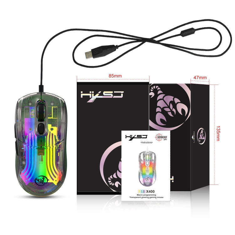 Lisslune | X400 7 Button Transparent RGB Wired Gaming Mouse (Black)