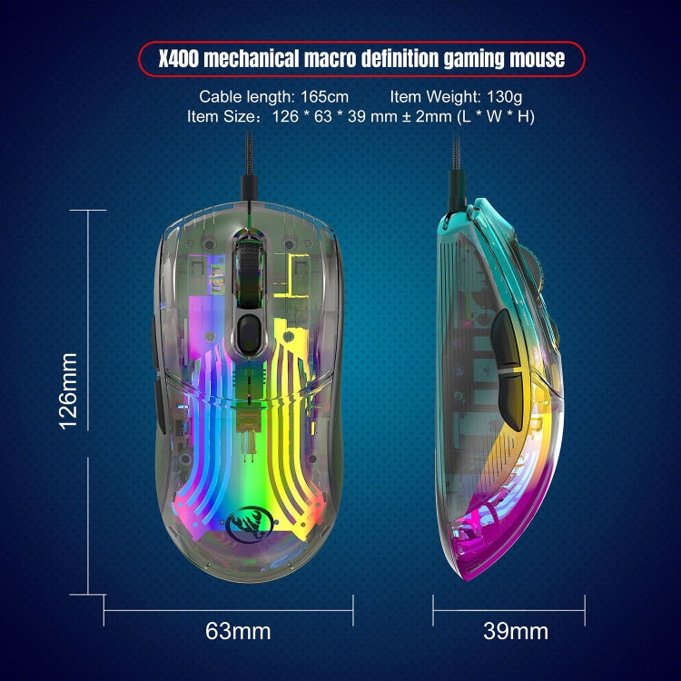 Lisslune | X400 7 Button Transparent RGB Wired Gaming Mouse (Black)