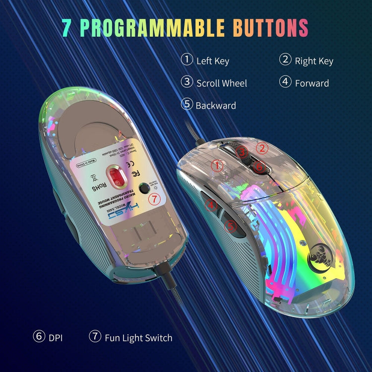 Lisslune | X400 7 Button Transparent RGB Wired Gaming Mouse (Black)
