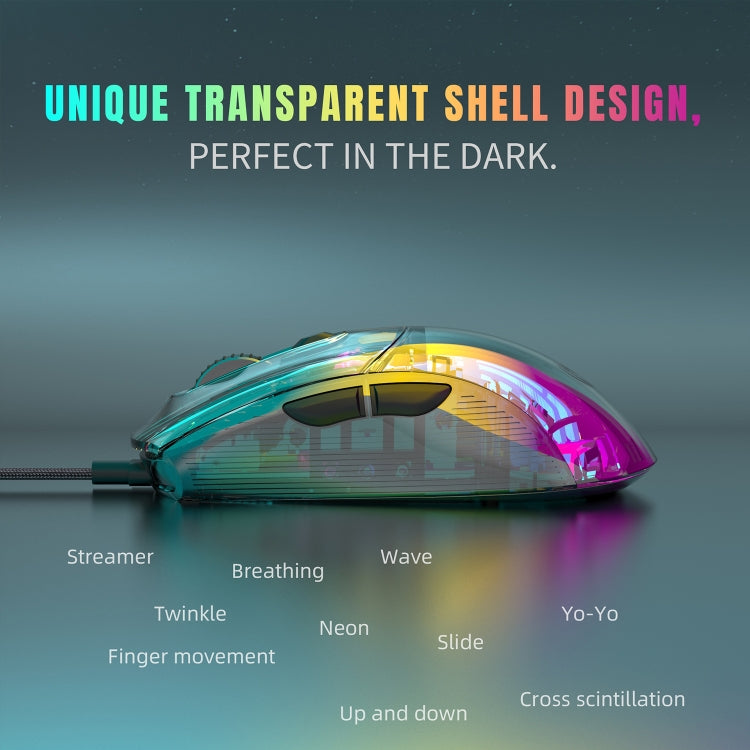 Lisslune | X400 7 Button Transparent RGB Wired Gaming Mouse (Black)